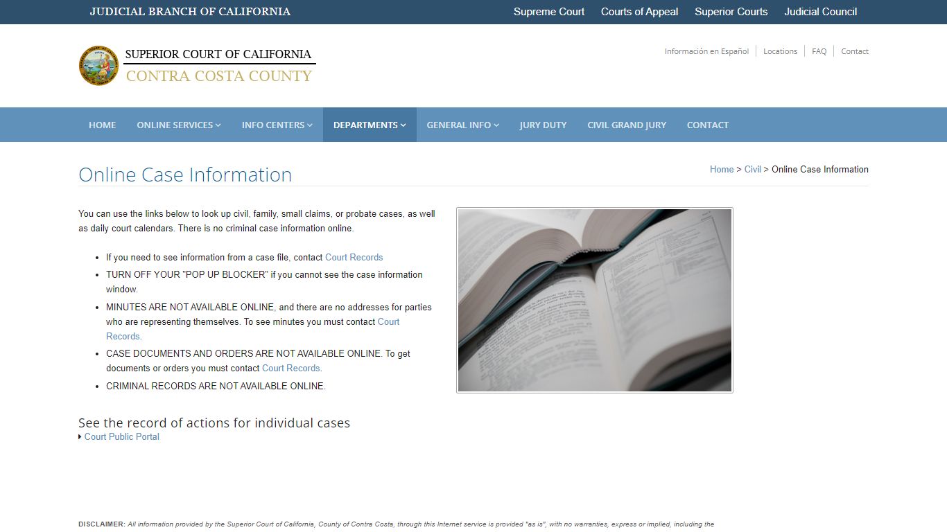 Online Case Information: Contra Costa Superior Court