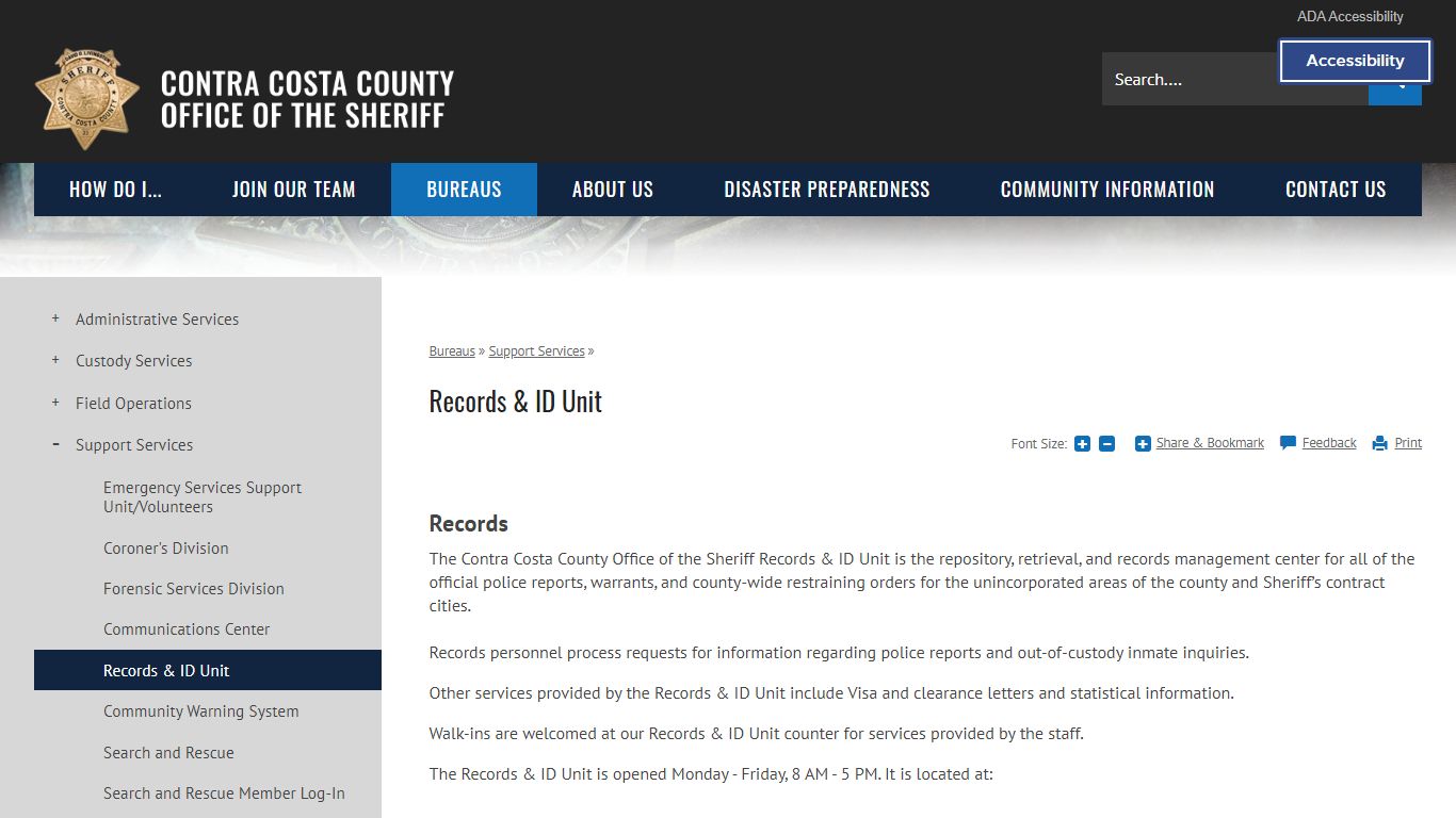 Records & ID Unit | Contra Costa Sheriff, CA